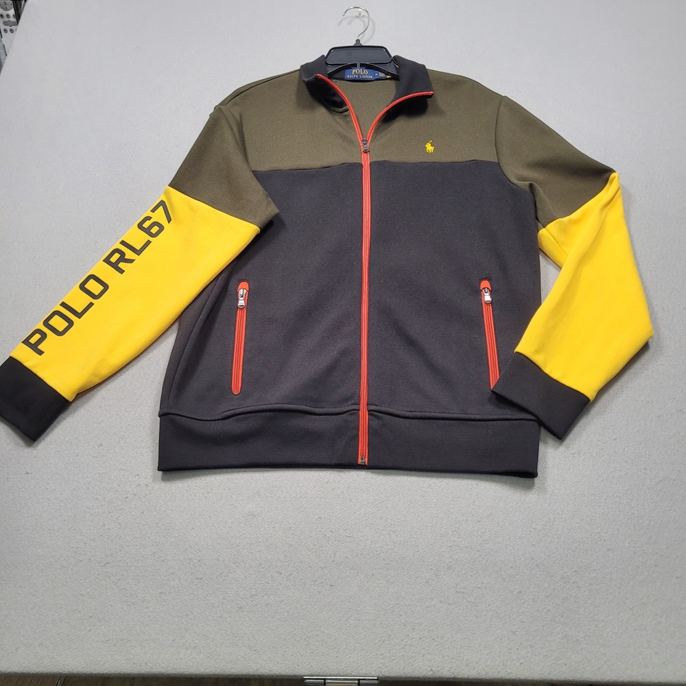 Polo Ralph Lauren Mens RL67 Colorblock Full Zip Track Jacket Medium Olive Black